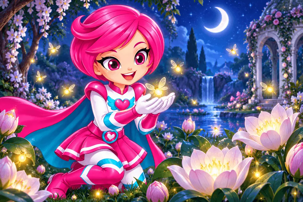 Gina in a moonlit garden